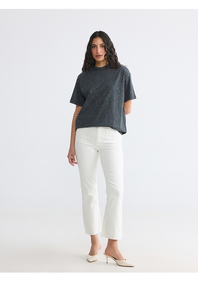 Lcw Modest Ekru Crop Flare Kadın Jean Pantolon