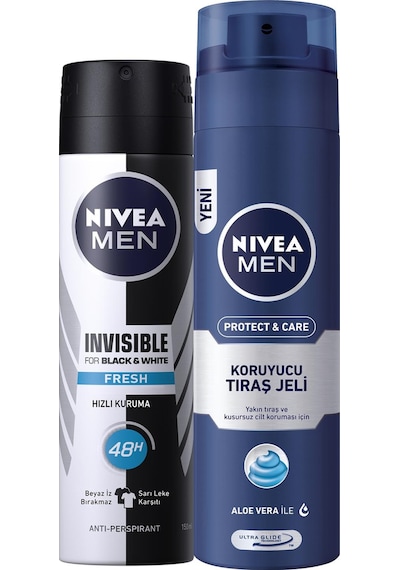 Nivea Men Protect & Care Tıraş Jeli 200 ML + Invisible Black & White Original Deosprey 150 ML