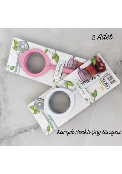 2 Adet Karışık Renkli Plastik Saplı Çay Süzgeci , Mini Süzgeç 15 Cm Plastik Diğer