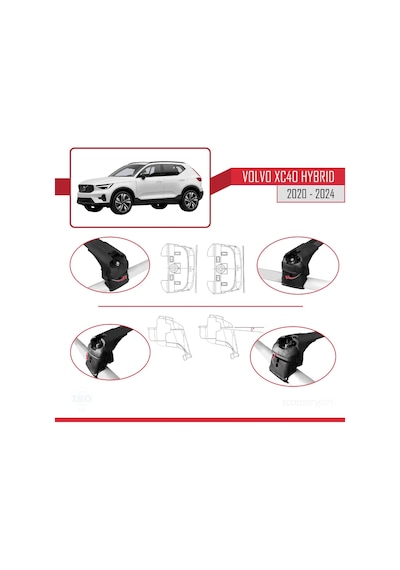Volvo Xc40 Hybrid 2020 Ve Sonrası İle Uyumlu Ace-2 Ara Atkı Tavan Barı Siyah