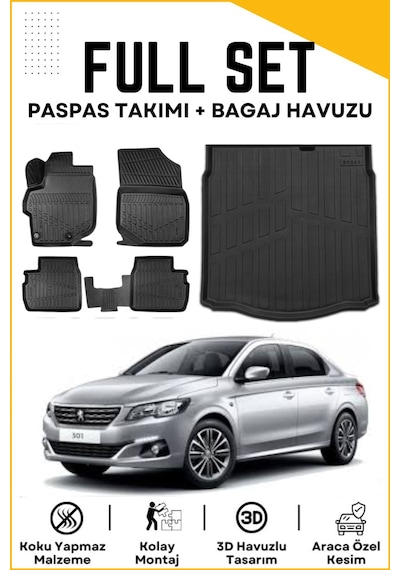 Peugeot 301 2020 Model Birebir Uyumlu Bagaj Havuzu+paspas Seti