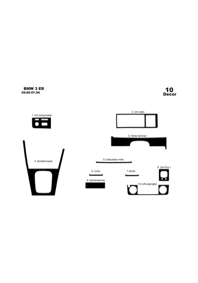 Bmw 3 E30 Uyumlu Torpido Kaplama 1985-1995 10 Parça Piano Black