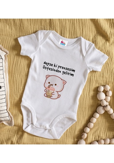 Bk Gift Bk Kids Prensesim Üstesinden Gelirim Tasarımlı Beyaz Bebek Body Zıbın-1 Çok Renkli