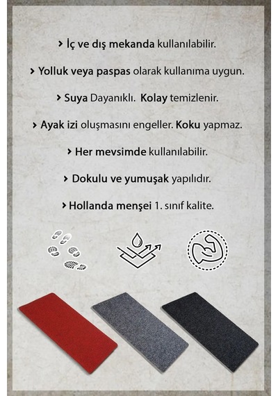 Yolluk Tipi Nem Ve Toz Alıcı İş Yeri Giriş Paspası Kırmızı