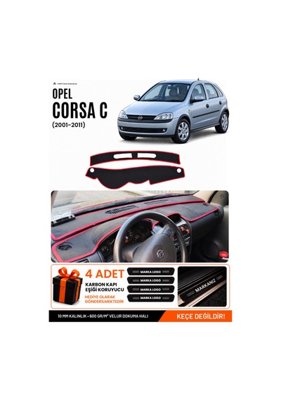 Opel Corsa C 2001-2011 Uyumlu Torpido Örtüsü, Torpido Kılıfı - Siyah Kırmızı