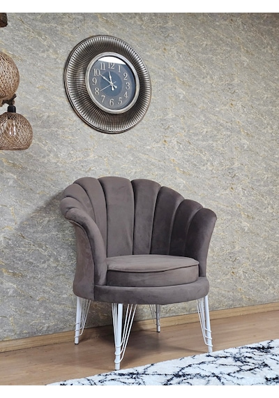 Zafir Tekli İstiridye Beyaz Boyalı Telli Ayak Çay Seti Koltuk Tekli Berjer , Balkon, Salon, Ofis Kahverengi