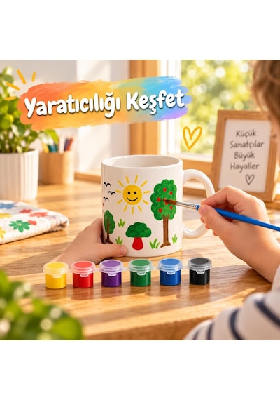 Kupa Bardak Boyama Seti, 6 Renk Boya Ve Fırça Dahil, Çocuklar İçin Yaratıcı Hobi Aktivitesi, Kendi Kupanı Tasarl