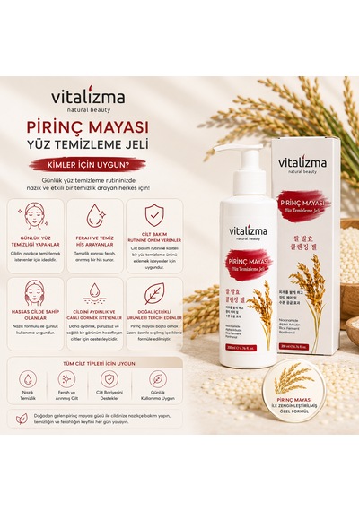 Pirinç Mayası Yüz Temizleme Jeli - Aydınlatıcı, Leke Karşıtı Ve Gözenek Sıkılaştırıcı - Arbutin & Niasinamid 200 Ml
