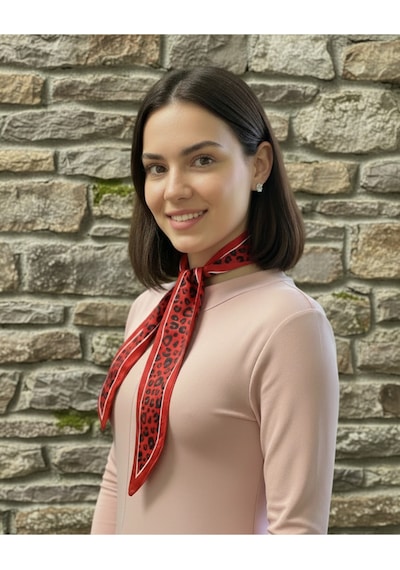 Tarzını Seç Kırmızı Leopar Şeritli Fular Bandana Estascarf 7,5x100cm