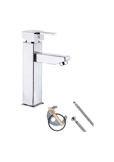 Elite Edition Lüx Kare Krom Sabit Banyo Lavabo Bataryası Pirinç Ağır Malzeme Krom