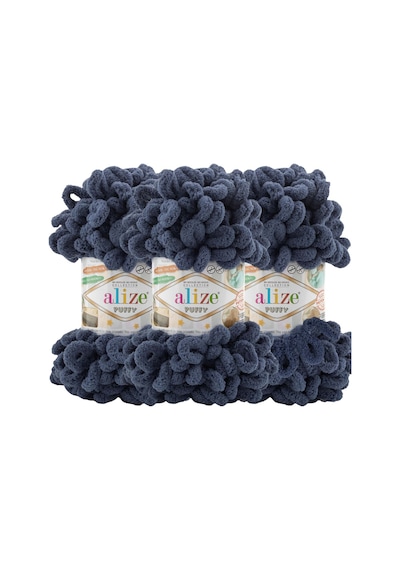 Puffy 3 Lü Paket El Örgü İpi - Şişsiz 100g X 3 Adet Renk No: 900 - Lacivert