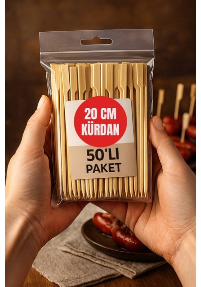 50 Li Paket 20 Cm Bambu Sunum Kürdanı Kanape, Kokteyl, Mini Hamburger, Atıştırmalık Kürdan