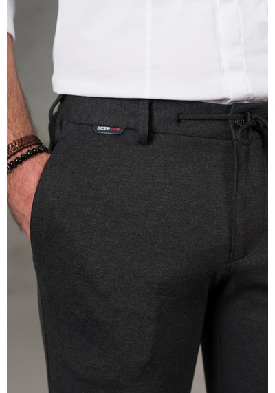 Ecer Likralı Beli Lastikli İplikli Kışlık Kumaş Erkek Jogger Pantolon Antrasit