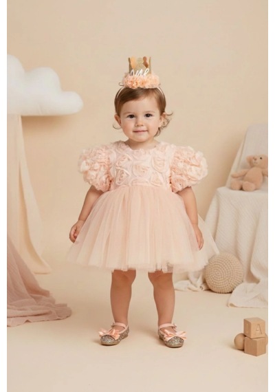 Le Mabelle Kız Bebek Gül Detaylı Elbise Somon