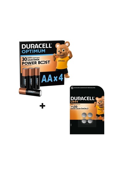 DURACELL OPTIMUM AA Alkalin Kalem Pil (4'lü Paket) & DURACELL LR44 Alkalin Özel Pil (4'lü Paket)