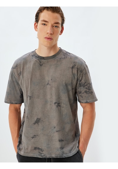 Koton Oversize Tişört Batik Desenli Kısa Kollu Bisiklet Yaka Pamuklu Mor Desenli 4sam10331hk Mor