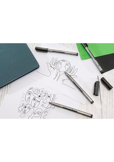 558104 - Pigment Fineliner Siyah Keçeli Kalem, Su Geçirmez Mürekkepli 4 Keçeli Kalem