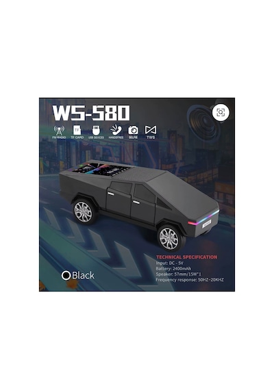 Wster Ws-580 Music Car Speaker Cybertruck, Led