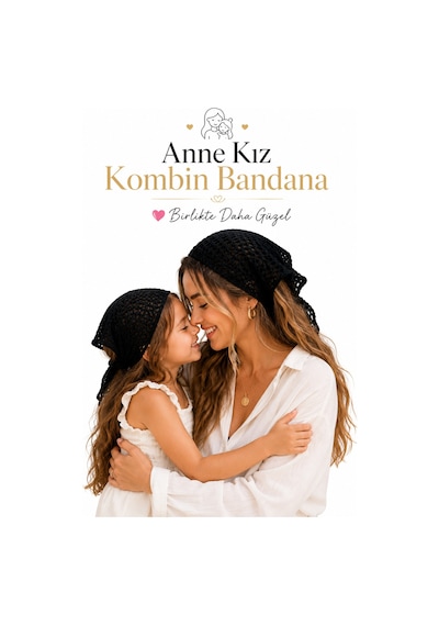 Anne Kız Kombin Bandana El Örgüsü Saç Bandı Bohem Stil Ayarlanabilir 2li Set Siyah