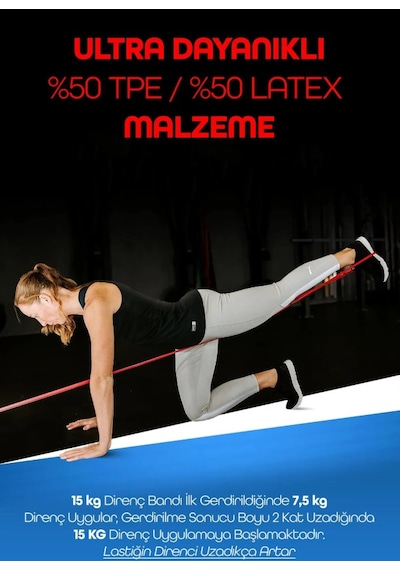 15 Kg Kırmızı Barfiks Direnç Bandı Orta Sert Kas Geliştirme Pilates Fitness Lastiği Kırmızı