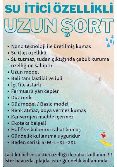 Miami Beach Lacivert Uzun Model Su İtici Özellikli Düz Renk Erkek Plaj Deniz Şort Mayo - 2203-lacivert 001