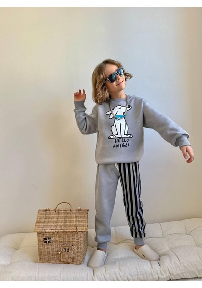 Miniko Kids Erkek Çocuk 3 İp Şardonlu Amıgo Eşofman Takımı Gri