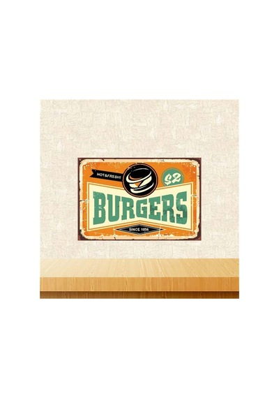 Burgers Retro Ahşap Poster Çok Renkli - 743297654 Çok Renkli