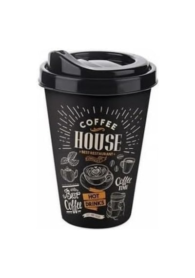 2&apos Li Coffee House Desenli Kahve Bardağı Takımı 2 X 400 Ml - Kahverengi Pipet Girişli Kapaklı İçecek Bardağı Paketi Açık Ahşap