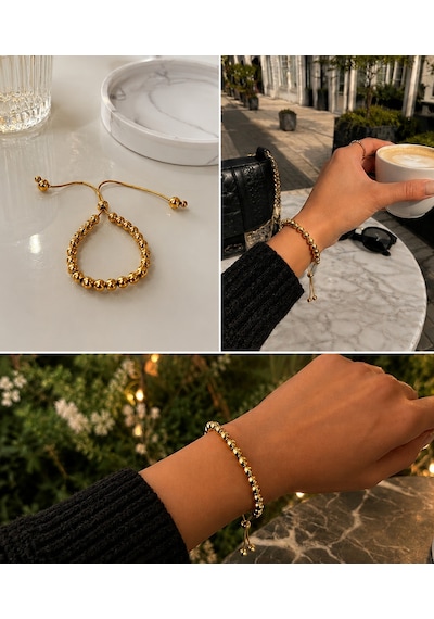 Premium Gold Renk Yuvarlak Model Şık Ve Parlak Toplu Asansörlü 316l Çelik Bileklik 22cm Altın