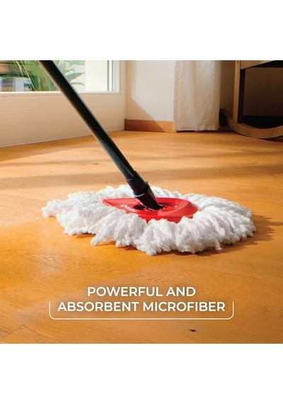 Easywring Mikrofiber Spin Mop, Kovalı Zemin Temizleme Sistemi, Kırmızı, Gri