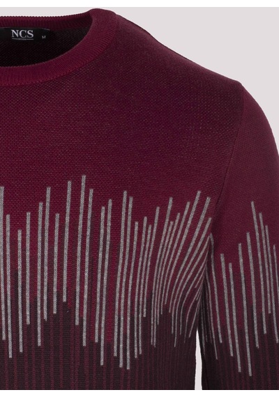 Ncs Jeans Erkek Triko Bordo Bisiklet Yaka Desenli Slim Fit Pamuklu Kazak 3723-bordo Bordo