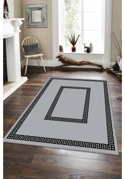 Gri Çerçeveli Kaymaz Tabanlı Makinede Yıkanabilir Halı Ar105n11