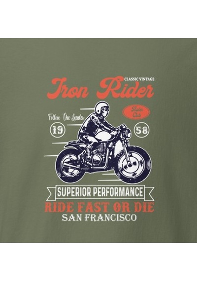 Wildstyle San Francisco Motosiklet Vintage Cafe Racer Motor Baskılı Unisex Bisiklet Yaka Pamuklu Tişört - Haki