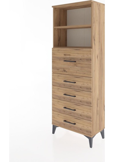 Arges Dolap 2 Raflı 5 Çekmeceli 60x30x163 Çam-çam Çam