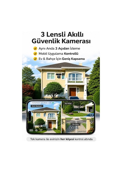 Rx113w Wifi 3 Kameralı Güvenlik Kamerası 15mp Ultra Hd Ptz Hareketli Sesli Gece Görüşlü Akıllı Kamera