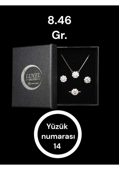 Çiçek Desenli Taşlı Gümüş Kolye Küpe Yüzük Seti Şık Ve Zarif Takı Seti Gümüş