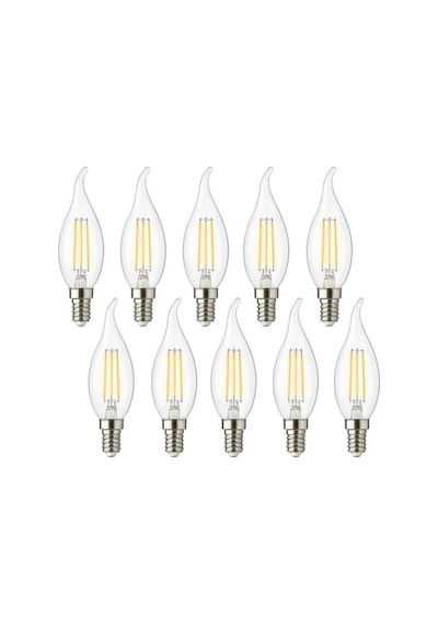 4w E14 Kıvrık Led Mum Ampul 35w Eşdeğer, 3000k Günışığı, 400 Lümen, 220-240v, Şeffaf Cam Filament, 10 Lu Paket
