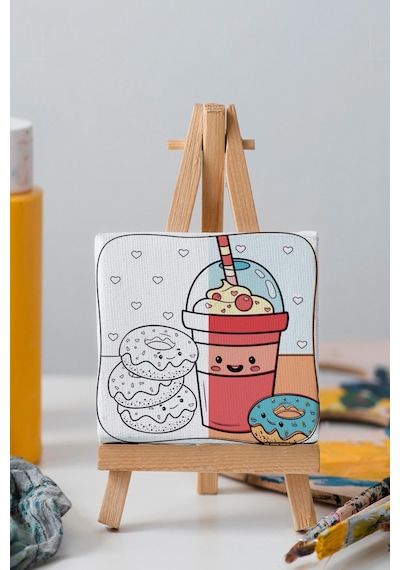 Sevimli Donut Ve Milkshake Çocuk Eğitici Tuval Boyama Hobi Seti