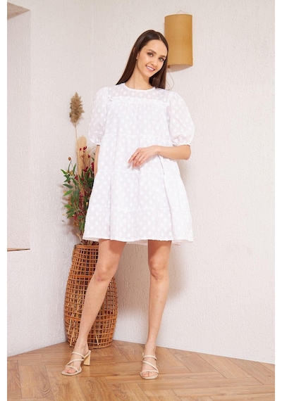 Darlin Moda Beyaz Balon Kollu Mini Elbise Dm1024 Beyaz
