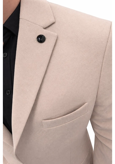 Erkek Klasik Slim Fit Armürlü Kumaş Tek Düğmeli Çift Yırtmaçlı Klasik Yaka Takım Elbise 7 Drop Bej