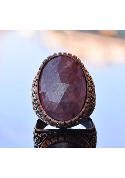 El Yapımı Doğal Safir Taşlı Yüzük, 23.95 Karat, Gümüş Erkek Yüzüğü - Bilgelik Ve Kraliyet Sembolü Gümüş