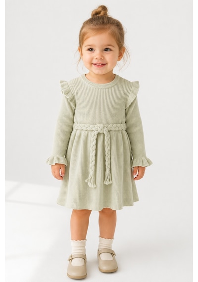 Babyhola %100 Organik Triko Kız Bebek Çocuk Kemerli Elbise 32125 Mint Yeşil