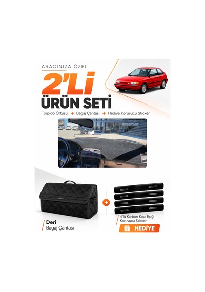 Mazda 323 Hatchback Bg Kasa 1991-1995 Uyumlu Torpido Örtüsü + Deri Bagaj Çantası Seti - Siyah