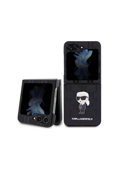 Galaxy Uyumlu Z Flip 5 Kılıf Karl Lagerfeld Lisanslı Kl Desenli Karl İkonik Saffiano Kapak Siyah