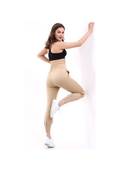 Winmoda34 Jogger Dalgıç Eşofman Geniş Kemer Paça Büzgülü Bej