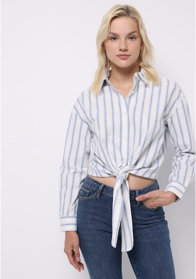 Colin's Colins Regular Fit Shirt Neck Çizgili Kadın Mavi Uzun Kol Gömlek Cl1075566 Q1.v1 Ble Mavi