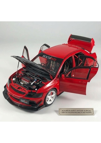 Hobiez World 1:24 Lisanslı Metal Mitsubishi Lancer Evolution Ix Kapısı Kaputu Ve Bagajı Açılan Model Araba Kırmızı