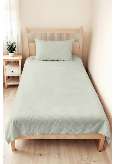 Mint Minimal Genç Odası Tek Kişilik Pike Takımı - Kapitone Açık Yeşil 160x220 Cm Yatak Örtüsü Puslu Kahve Tonu
