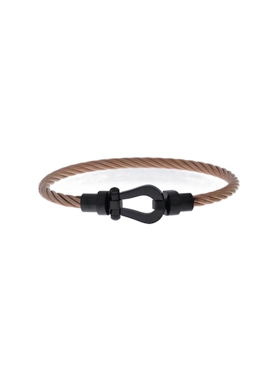 Unisex Rose Renk Siyah Toka Detay Çelik Bileklik 17 Rose Gold
