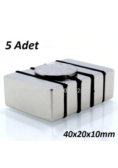 5 Adet 40mm X 20mm X 10mm Köşeli Süper Güçlü Neodyum Mıknatıs